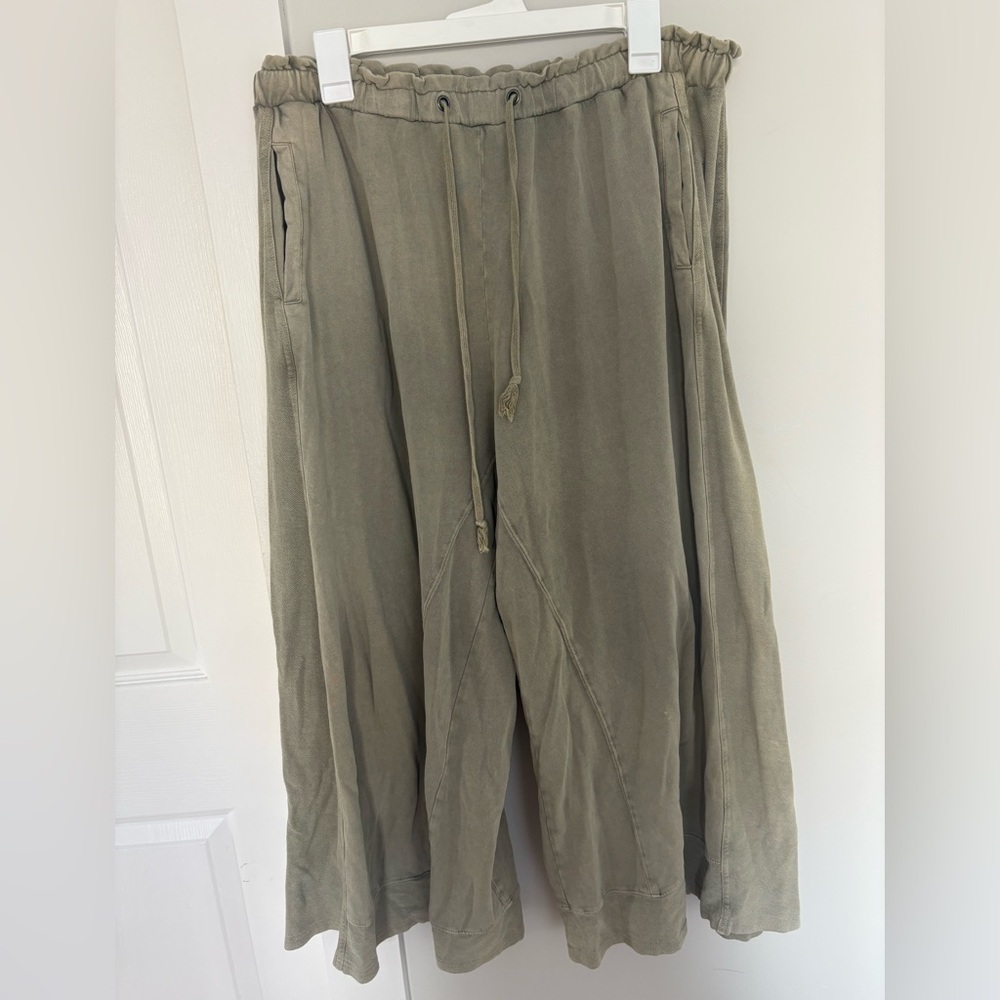 Women's Olive Wide-Leg Drawstring Pants